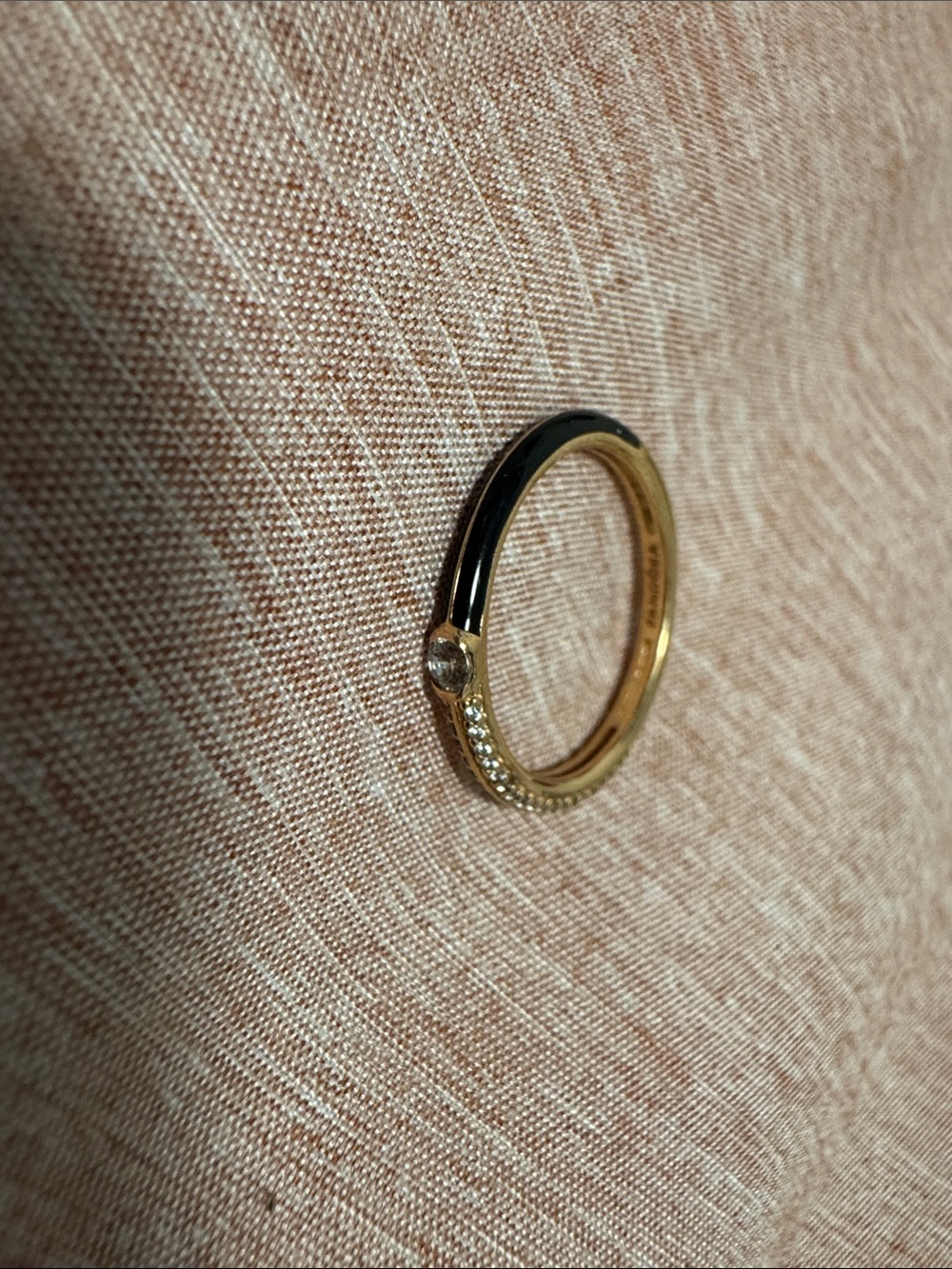Pandora Gold Ring with Black Enamel and Clear Stones